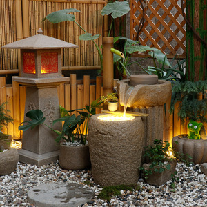 日式竹子流水摆件客厅装饰品室内庭院景观假山喷泉风水轮