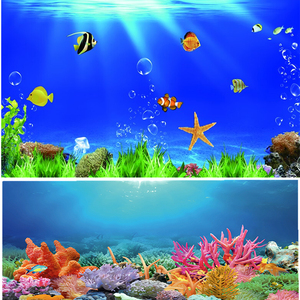 新款水族箱高清鱼缸贴纸海底世界立体壁纸造景装饰海景定制鱼缸背