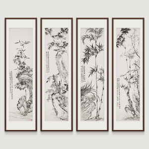 新中式梅兰竹菊手绘国画客厅水墨画办公室组合装饰画名家书画真迹
