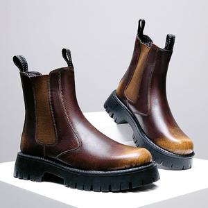 马丁靴男2024年时尚英伦风男鞋厚底增高短靴个性时装靴保暖男靴子