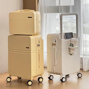 新款宽拉杆子母箱行李箱女化妆包拉杆箱20寸旅行箱皮箱密码箱套装