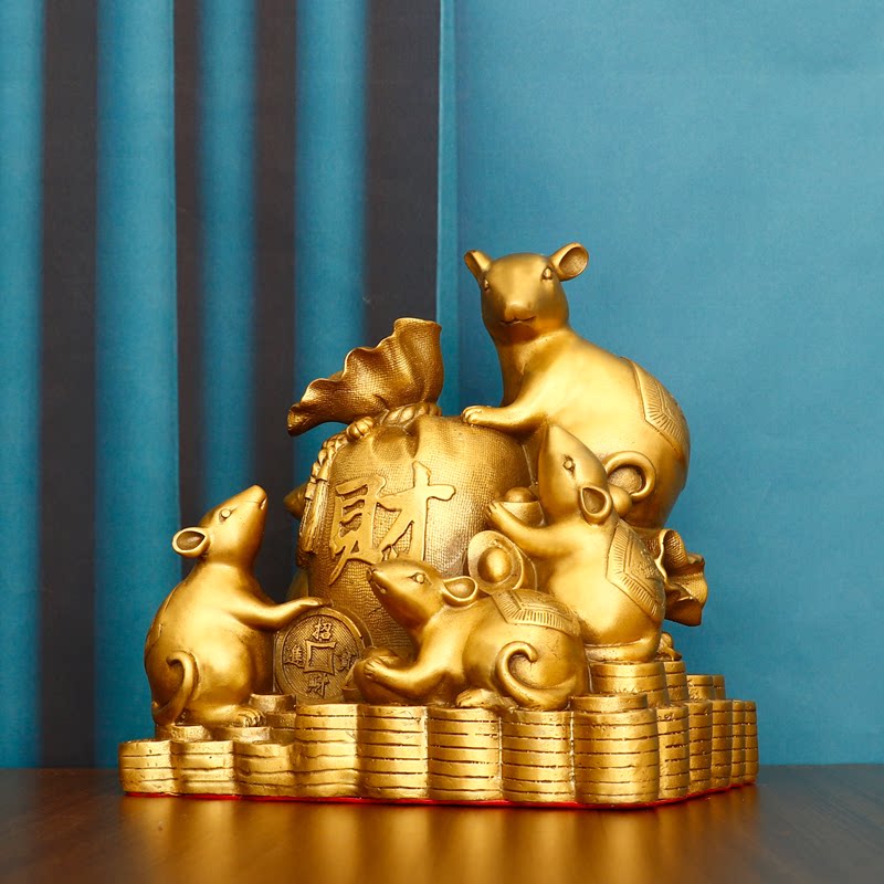 高档铜鼠摆件铜老鼠五鼠运财生肖鼠金钱鼠客厅招财吉祥物装饰品礼