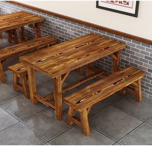 实木桌椅组合快餐小吃店早餐面馆烧烤店餐饮长方形碳化桌子饭店