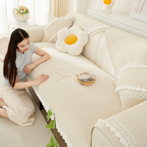 纯色小清新沙发坐垫四季通用雪尼尔防脏防滑坐垫子治愈系家具布艺