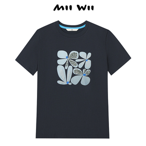 末未MIIWII24夏深灰色印绣图案T恤T242422
