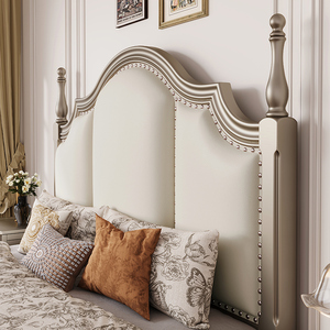 真皮软包床 美克银轻奢美式实木床主卧室1.8米双人床法式现代简约
