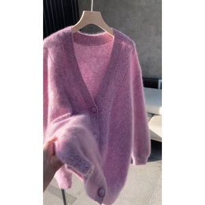粉紫色毛衣外套女温柔软糯慵懒高级感超好看今年流行漂亮针织开衫