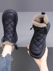紅青蜒真皮平底雪地靴女2023新款冬季加绒防滑短靴加厚保暖棉靴鞋