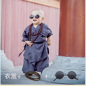 抖音同款小和尚服装儿童古装少林寺僧袍男童武术服薄宝宝拍照服