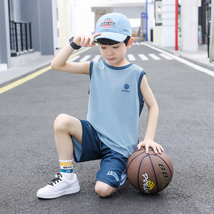 迪卡侬儿童无袖篮球服夏季套装男童中大童速干衣男孩背心运动夏装