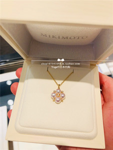 日本代购直邮 MIKIMOTO 御木本 18黄金 四颗海水珍珠钻石花朵项链
