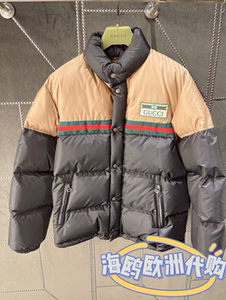 gucci/古驰 23ss新款经典红绿条纹织带立领面包羽绒服男 外套女