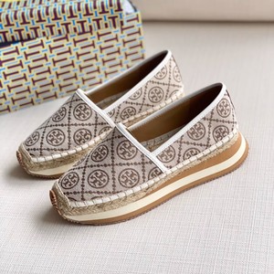 直邮Tory Burch/汤丽柏琦 MONOGRAM厚底渔夫鞋老花帆布单鞋女鞋