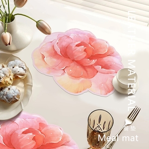 粉色花朵高级感餐垫防水防油免洗硅胶隔热垫西餐垫不规则碗垫杯垫