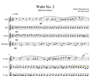肖斯塔科维奇第二圆舞曲 Waltz No.2 萨克斯四重奏 总谱分谱+示范