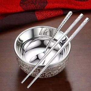 碗筷一套装一人便携雪花银可食用筷子银质碗筷一套单人高档送礼