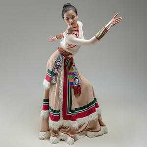 藏族舞蹈演出服装女艺考练习半身裙大摆裙少数民族考级练功服定制
