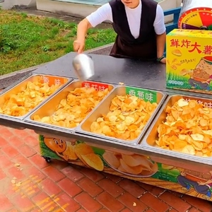 鲜炸大薯片机摆摊土豆片油炸机炸薯条移动小吃车商用燃气薯条机