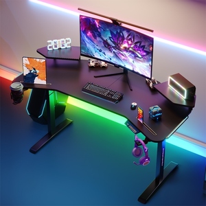 网红游戏直播桌碳纤维电脑桌台式家用卧室书桌RGB氛围灯电竞桌椅
