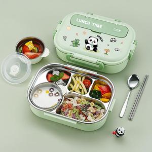 日本进口虎牌316不锈钢饭盒中小学生专用分格儿童可爱保温便当餐