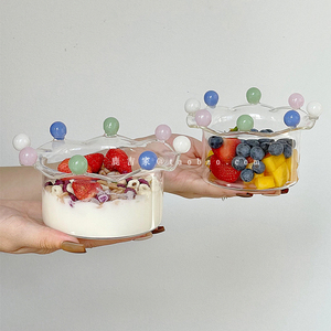 创意设计感皇冠仙女冰淇淋碗ins风糖果色水果盘甜品碗珠点沙拉碗