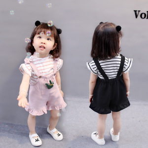 女童背带裤夏季薄款小女孩洋气厂家直销0-4岁韩版童套装宝宝女孩
