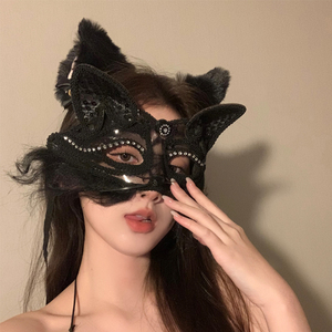 圣诞节化妆舞会派对成人性感面具猫耳动物女纯欲半脸情趣面罩道具