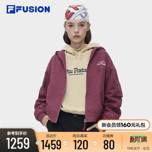 FILA FUSION斐乐潮牌梭织外套红色2024春季新款宽松连帽飞行夹克