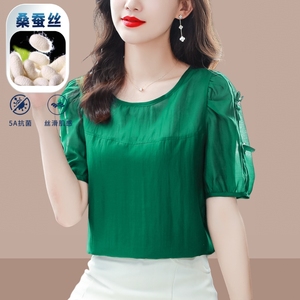 杭州高端真丝衬衫夏季新款短袖小衫贵妇人品牌女装重磅桑蚕丝上衣