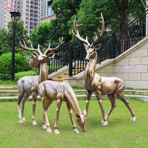 玻璃钢仿真铜鹿雕塑摆件动物模型景区公园草坪别墅售楼部小区装饰