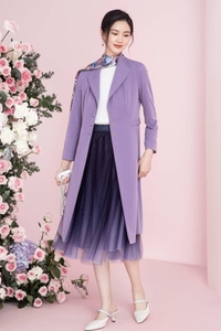珂莱蒂尔2024春秋新款紫色中长款风衣修身优雅女外套KJ00604R4