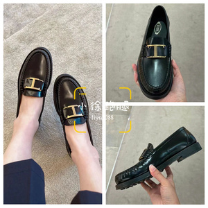 Tods/24新款金属T字扣圆头厚底乐福鞋休闲粗跟单鞋女鞋