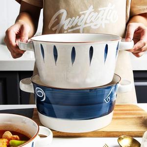 汤碗大号双耳泡面碗家用北欧日式装汤的盛汤ins风碗公带盖子子