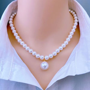 淡水珍珠贝珠项链正圆白色强光 送妈妈送婆婆礼物贝珠项链