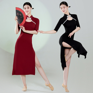 古典旗袍舞蹈服装跳舞专用练功服表演服中国风改良修身气质连衣裙