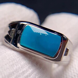 湖北原矿高瓷绿松石戒指925银戒托精工直播间选料定制私拍不发货