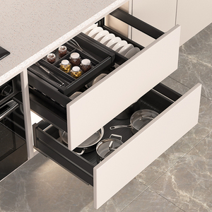 欧琳拉篮厨房橱柜双层抽屉式碗篮架太空铝抽中抽铝合金碗柜厨柜碗