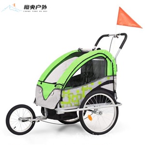 橙央多功能亲子自行车户外儿童拖车骑行挂车可折叠双人婴儿宝宝绿