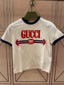 代购Gucci古驰 23新款 女士互扣式双G织带短袖徽标T恤