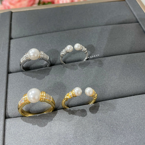 中古风珍珠戒指女925纯银镀厚18k玫瑰金小众设计麻花个性开口指环