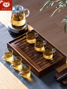 汉唐茶盘小型家用沥水托盘茶具茶台一人用简易竹制圆形蓄水茶