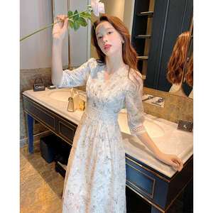 New Spring French Style Retro Gentle Romantic Floral Dress W