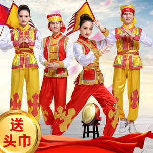 打鼓服女新款中国风舞蹈服男女腰鼓队锣鼓队演出服装舞龙舞狮服装