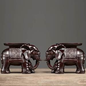 黑檀木雕泰国大象摆件一对客厅实木质象凳换鞋凳象墩凳红木工艺品