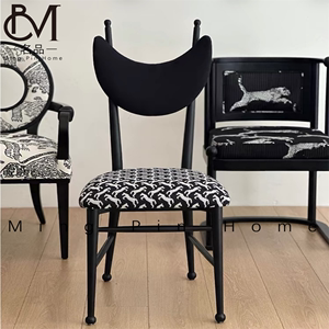 中古实木餐椅样板房餐桌椅设计师创意网红月亮椅个性书椅梳妆椅子