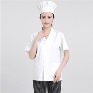 厨师服夏季薄款的确良短袖白大挂白色翻领后厨幼儿园食品厂工作服