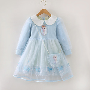 丹尼熊女童爱莎公主裙子秋冬洋气爱莎加厚加绒儿童生日蓬蓬纱礼服