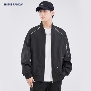 HomePanda棒球领休闲夹克男春秋新款美式潮牌黑色工装飞行员外套