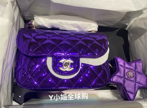【国内现货】CHANEL/香奈儿 24c 紫色亮面漆皮口盖包mini cf