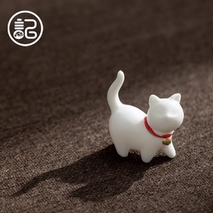 【德化白瓷】 陶瓷小猫 茶宠摆件精品可爱动物茶玩茶盘摆设